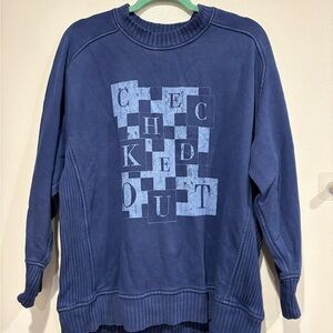Aerie Blue Crewneck Sweater with Geometric Design